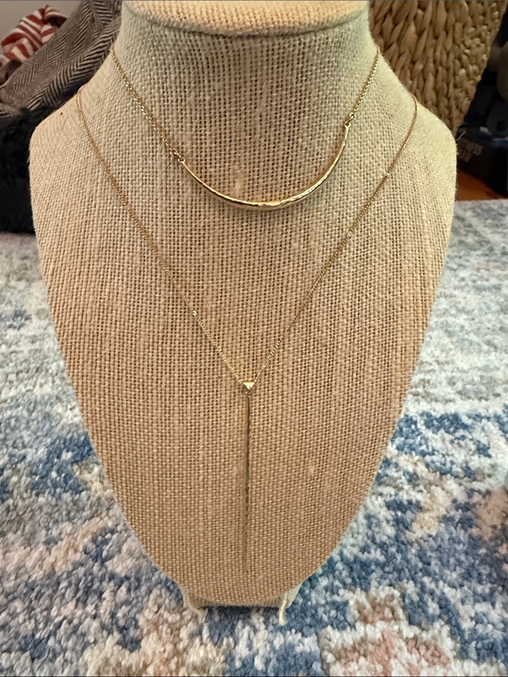 Gold Layered Bar & Y Drop Necklace Set